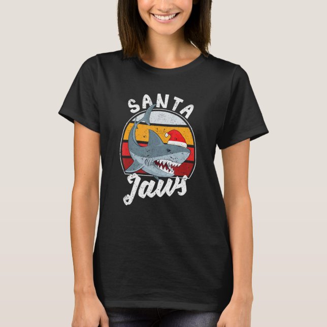Camiseta Santa Jaws Christmas Shark Claus Xmas PJs Anglers  (Frente)