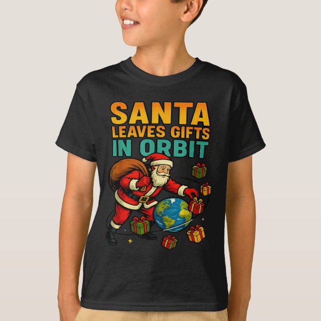 Camiseta Santa Leaves In Orbit Funny Xmas Space  (Frente)