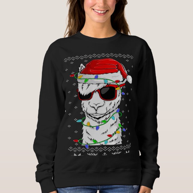 Camiseta Santa Llama  Christmas Lights Ugly Llama Xmas (Frente)