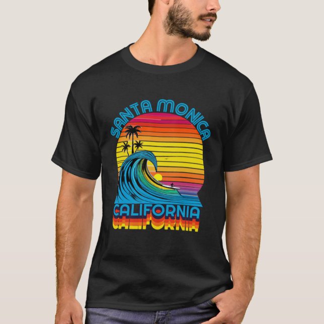 Camiseta Santa Monica Retro Throwback Surf & Beach Souvenir (Frente)