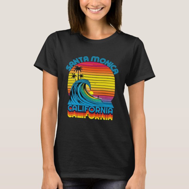 Camiseta Santa Monica Retro Throwback Surf & Beach Souvenir (Frente)