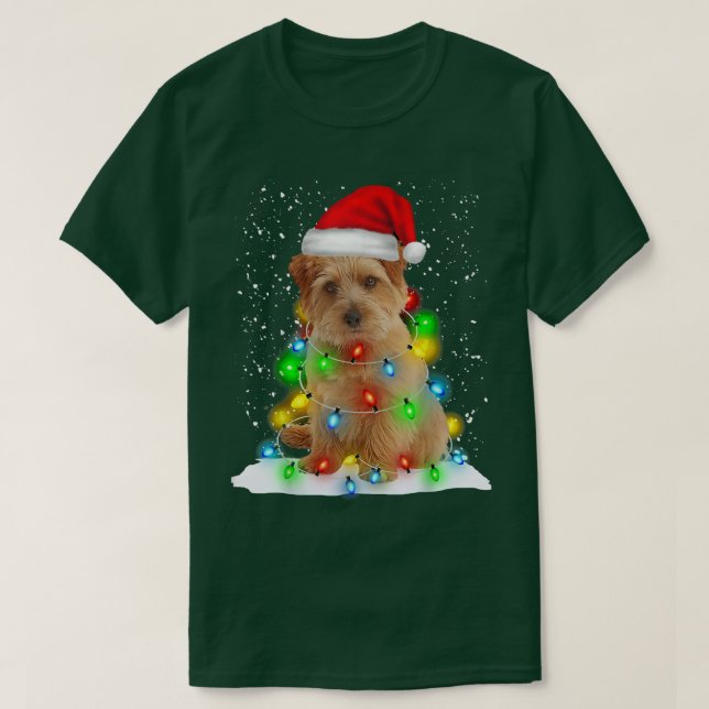 Camiseta Santa Norfolk Terrier Christmas Light Pajama Dog X (Frente do Design)
