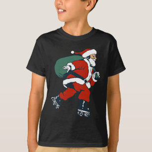 Camiseta Santa Patins Diversão Natal Patinador Crianças Men