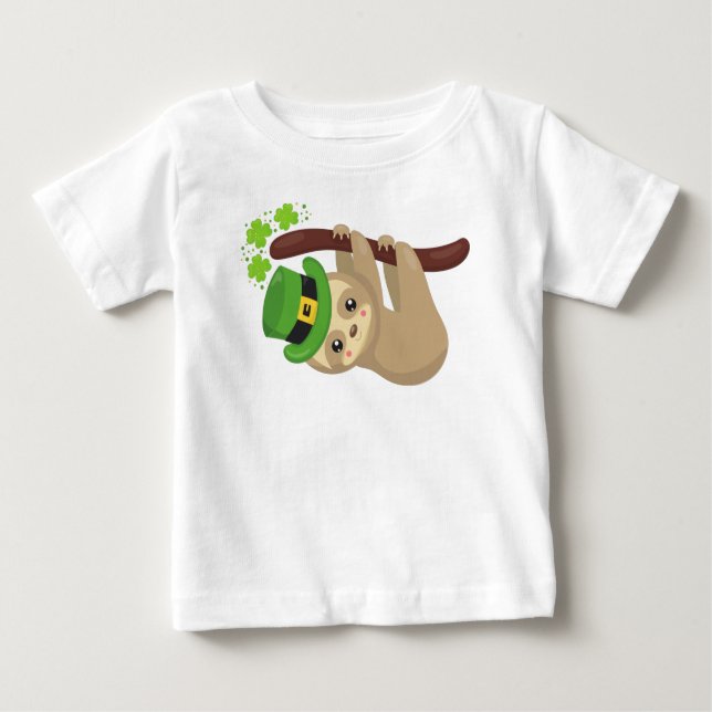 Camiseta Santa Patrick's Day Sloth, Leprechaun Hat, Clovers (Frente)