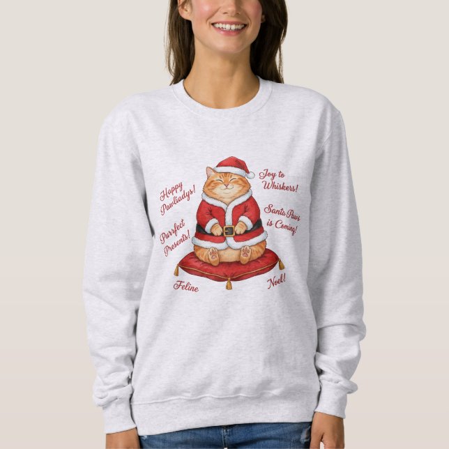 Camiseta Santa Paws Cat Christmas Sweatshirt (Frente)