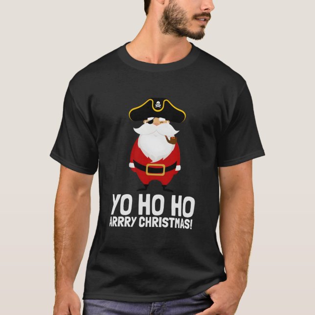 Camiseta Santa Pirate Yo Ho Ho Arry Eye Patch Captain (Frente)