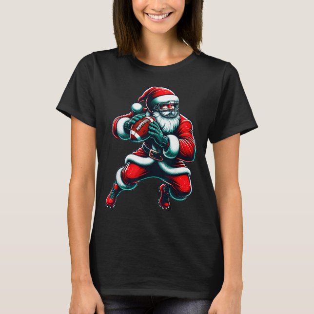 Camiseta Santa Playing American Football Christmas Women Me (Frente)