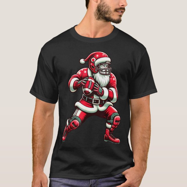 Camiseta Santa Playing American Football Christmas Women Me (Frente)