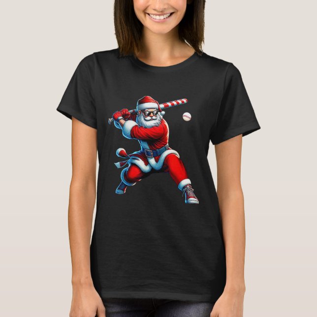 Camiseta Santa Playing Baseball Men Boys Christmas Baseball (Frente)