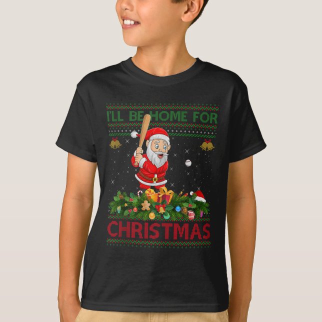 Camiseta Santa Playing Baseball Ugly Xmas Sweater Style Chr (Frente)