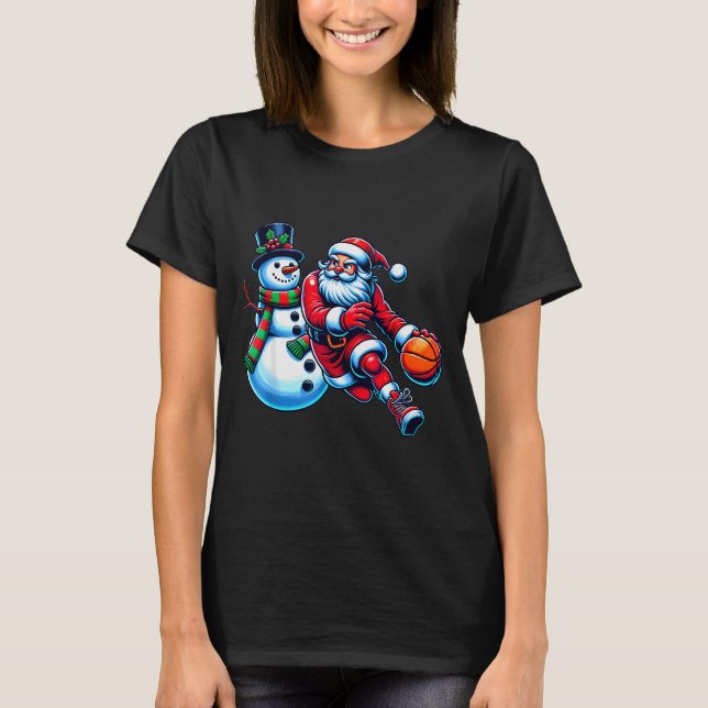 Camiseta Santa Playing Basketball With A Snowman Christmas  (Frente)