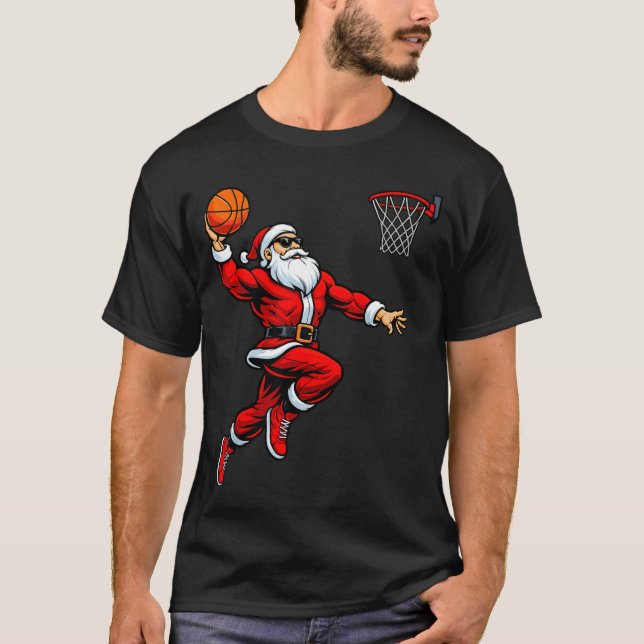 Camiseta Santa Playing Basketball Xmas Funny Christmas Bask (Frente)