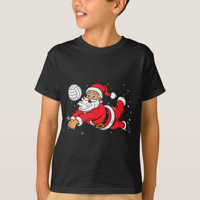 Camiseta Santa Playing Volleyball Christmas Pajama Cool Srt (Frente)