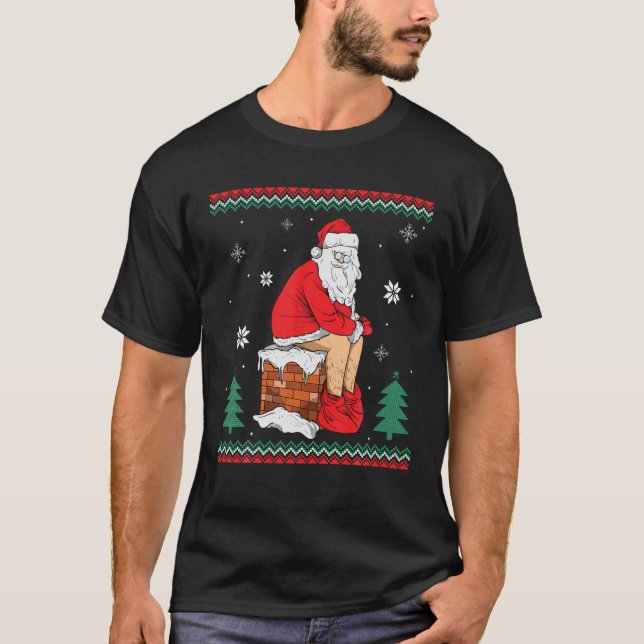 Camiseta Santa Pooping Down The Chimney Ugly Sweater Christ (Frente)