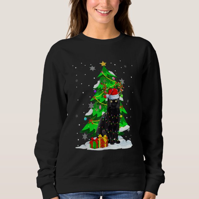 Camiseta Santa Reindeer Black Cat Xmas Tree Lights Christma (Frente)