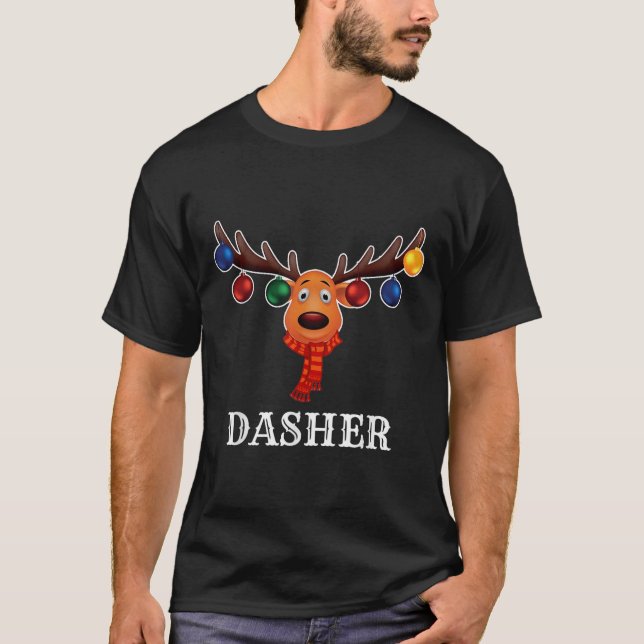Camiseta Santa Reindeer Dasher Xmas Group Costume  (Frente)