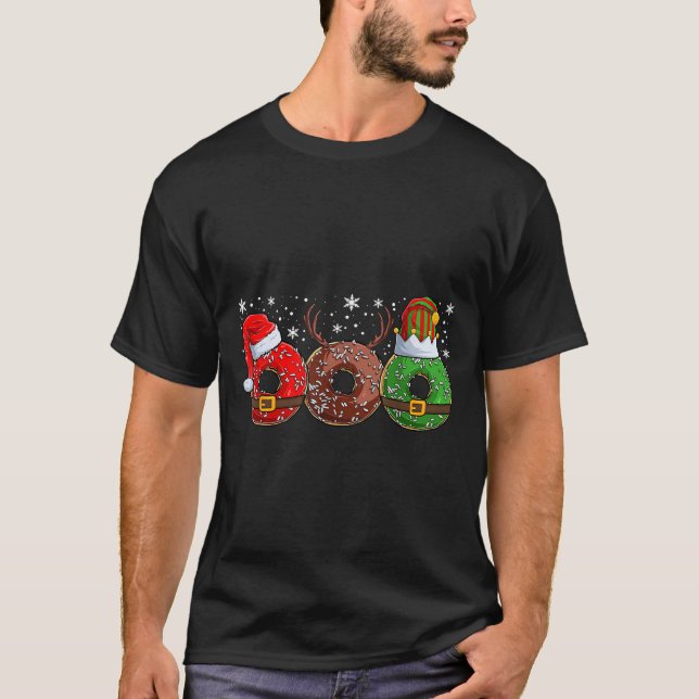 Camiseta Santa Reindeer Elf Donut Doughnut Christmas Womens (Frente)