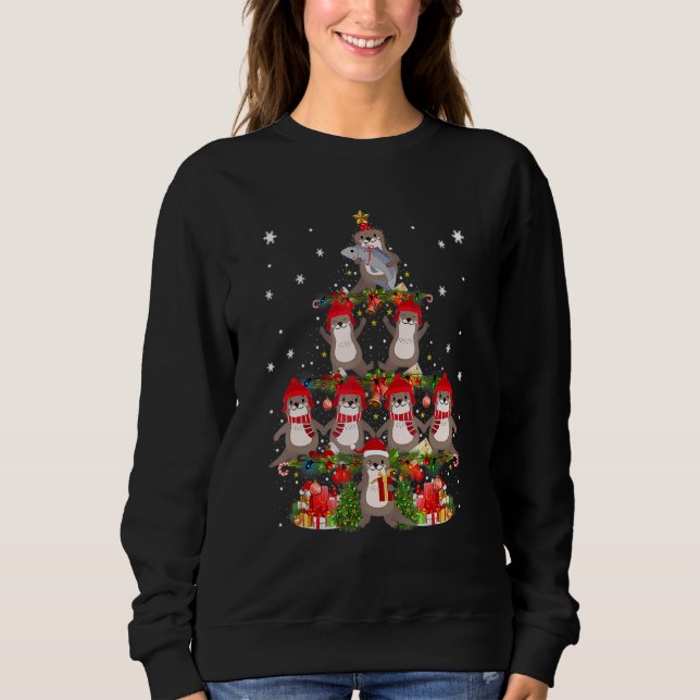 Camiseta Santa Reindeer Elf Otters Christmas Tree Lights An (Frente)