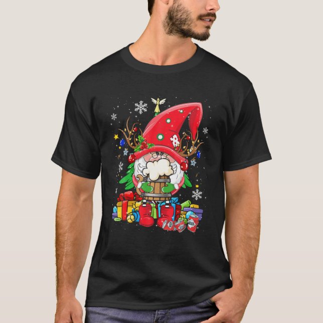 Camiseta Santa Reindeer Gnome Drinking Beer Funny Christmas (Frente)