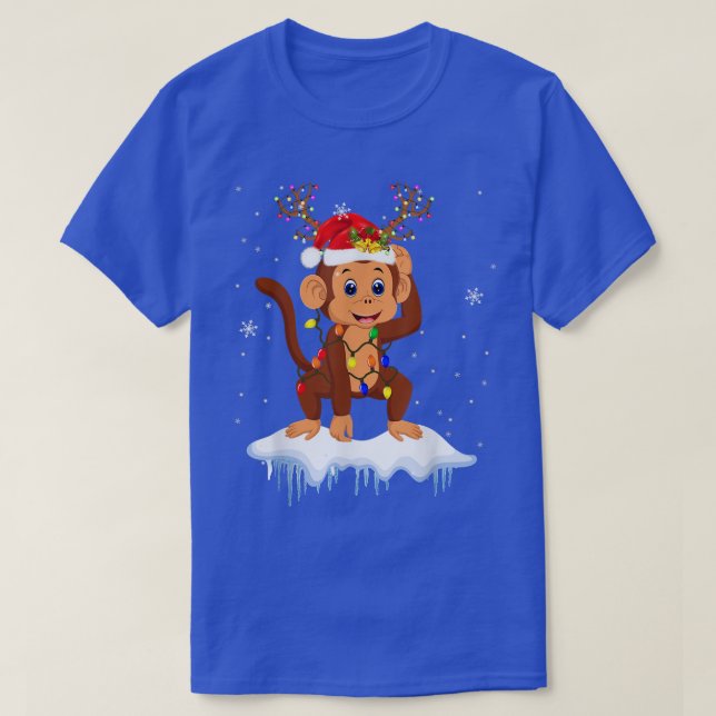 Camiseta Santa Reindeer Monkey Xmas Light Santa Reindeer Mo (Frente do Design)