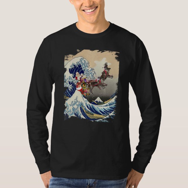 Camiseta Santa Reindeer Over Great Wave Christmas (Frente)