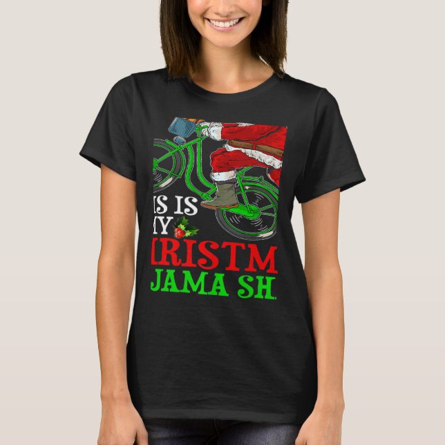 Camiseta Santa Riding Bicycle Cycling This Is My Christmas  (Frente)