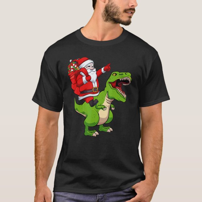 Camiseta Santa Riding Dinosaur Christmas Pajama Cool Rex X  (Frente)