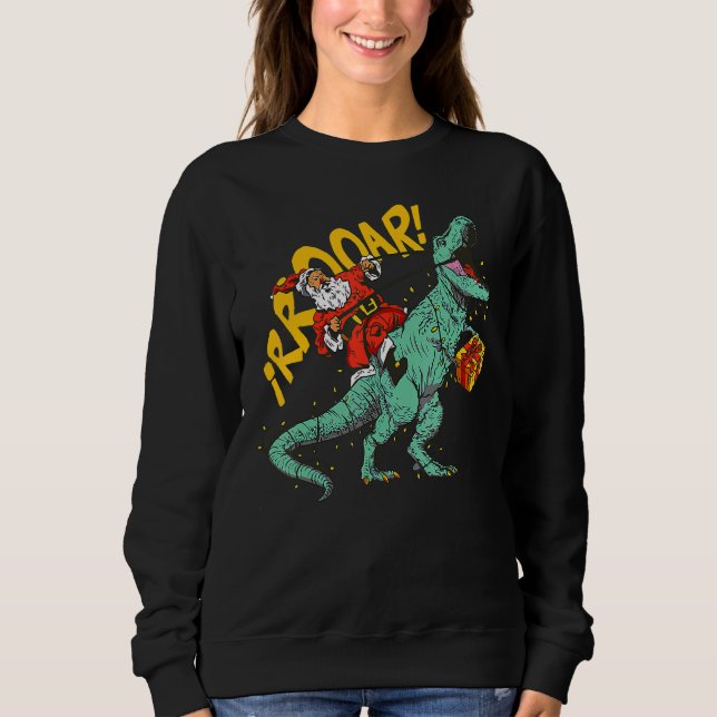 Camiseta Santa Riding Dinosaur rex Christmas Xmas Kids Boys (Frente)