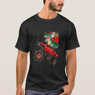 Camiseta Santa Riding Dinosaur Trex Monster Truck Boys Kids