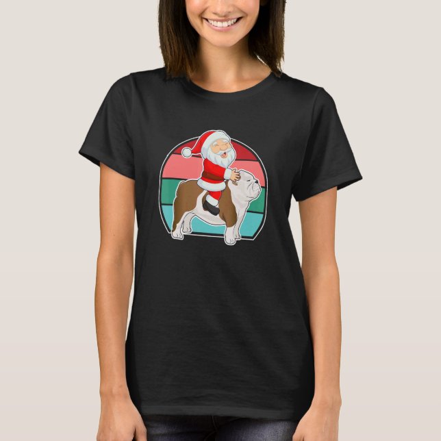 Camiseta Santa Riding English Bulldog Christmas PJs Xmas Pa (Frente)