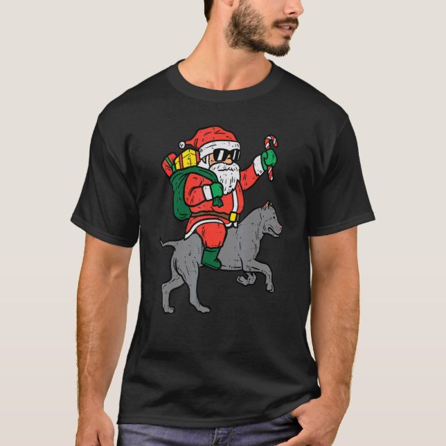 Camiseta Santa Riding Pitbull Pit Dog Fun Christmas Xmas Wo (Frente)
