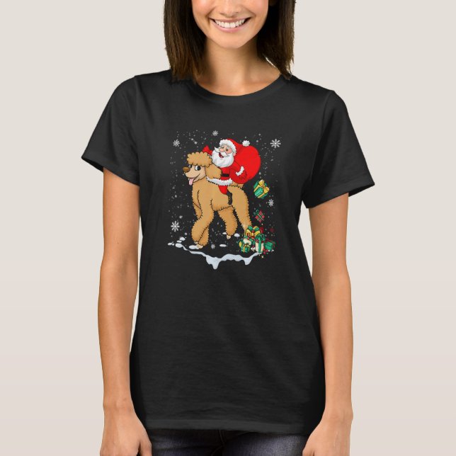 Camiseta Santa Riding Poodle Dog with Hat Claus Christmas P (Frente)