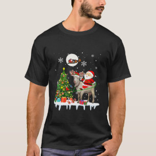 Camiseta Santa Riding Reindeer Goat Christmas Tree Lights F