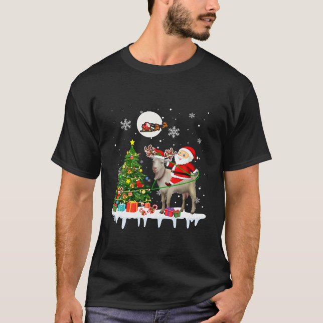Camiseta Santa Riding Reindeer Goat Christmas Tree Lights F (Frente)