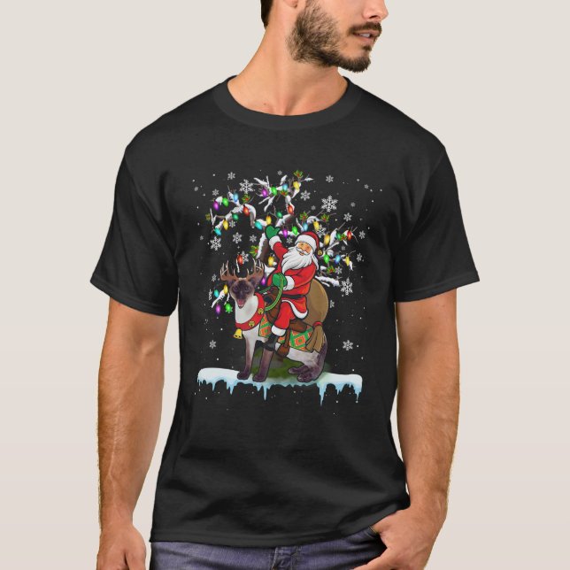 Camiseta Santa Riding Siamese Cat Xmas Tree Santa Cat Lover (Frente)
