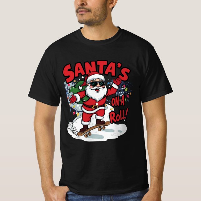 Camiseta Santa’s On a Roll – Skateboard Christmas Design (Frente)