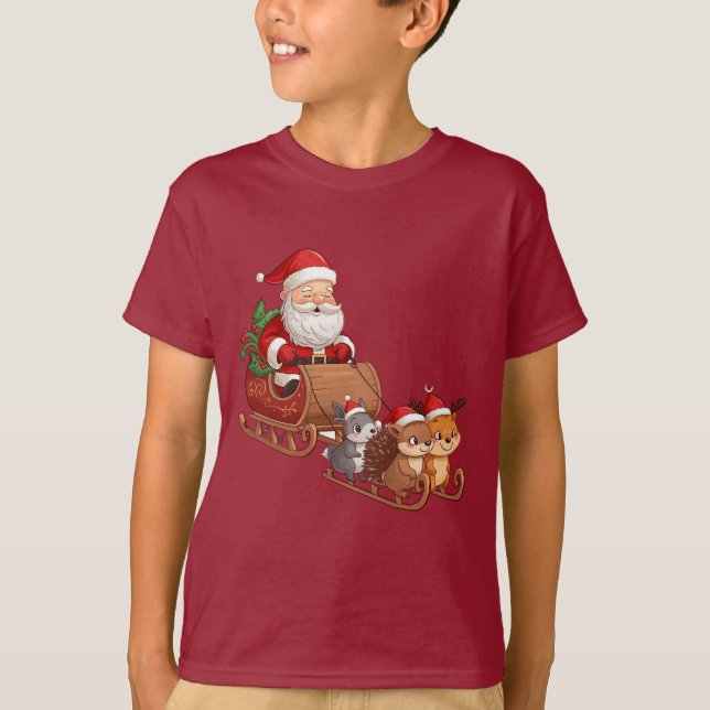 Camiseta Santa’s Woodland Sleigh Ride – Kids Christmas Tee (Frente)