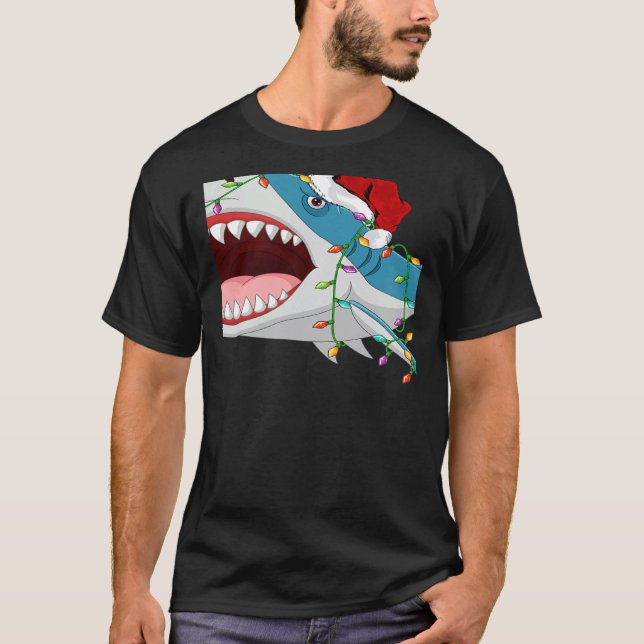 Camiseta Santa Shark Christmas Lights  Shark Xmas (Frente)
