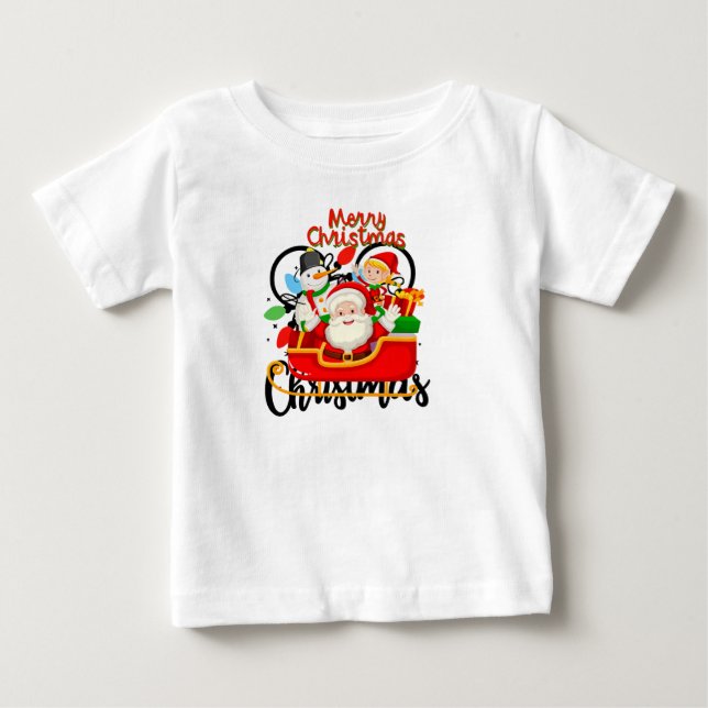 Camiseta Santa Sleigh Merry Christmas Cartoon (Frente)