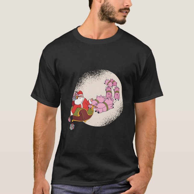 Camiseta Santa Sleigh With Flying Pigs And (Frente)