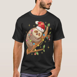 Camiseta Santa Sloth Christmas Lights Animal Lover Zoo Funn