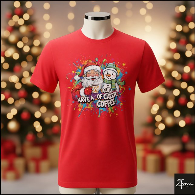 Camiseta Santa Snowman Coffee Cheer Paint Splatter (Criador carregado)