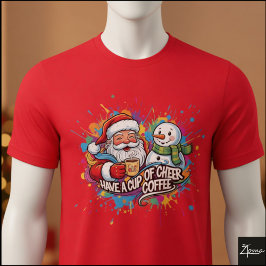 Camiseta Santa Snowman Coffee Cheer Paint Splatter