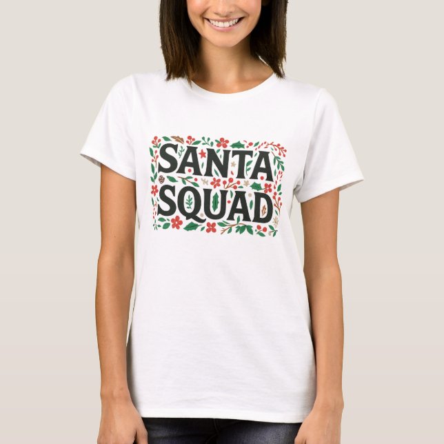 Camiseta Santa Squad Botanical Print | Floral Christmas  (Frente)