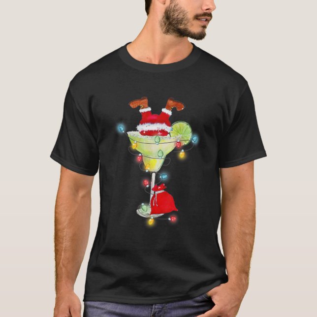Camiseta Santa Stuck In Margarita Cocktail Glass Funny Chri (Frente)