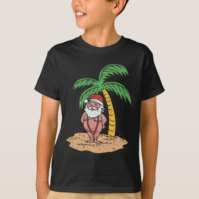 Camiseta Santa Summer Swimsuit Funny Christmas In July Beac (Frente)