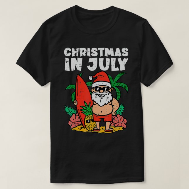 Camiseta Santa Surfer Beach Christmas In July Funny Summer  (Frente do Design)