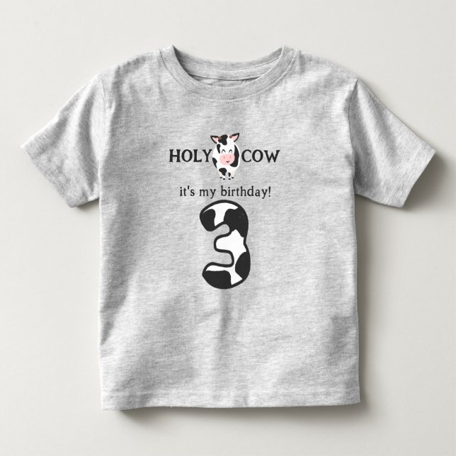 Camiseta Santa vaca, eu sou três aniversário de 3 anos (Frente)