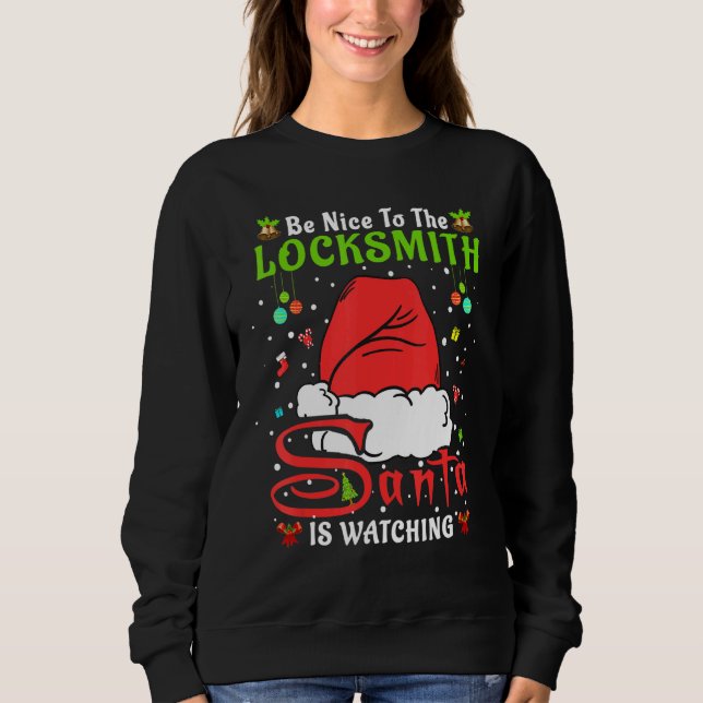 Camiseta Santa Xmas Pajamas Be Nice To The Locksmith Christ (Frente)
