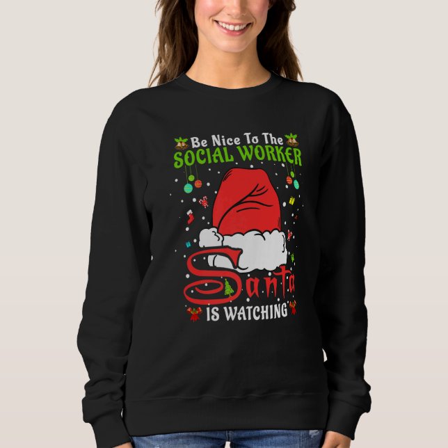 Camiseta Santa Xmas Pajamas Be Nice To The Social Worker Ch (Frente)